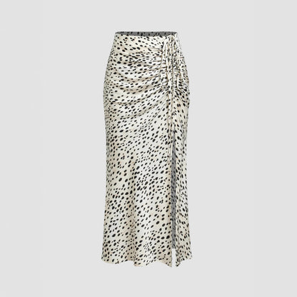LEOPARD PRINT DRAWSTRING SPLIT MAXI SKIRT