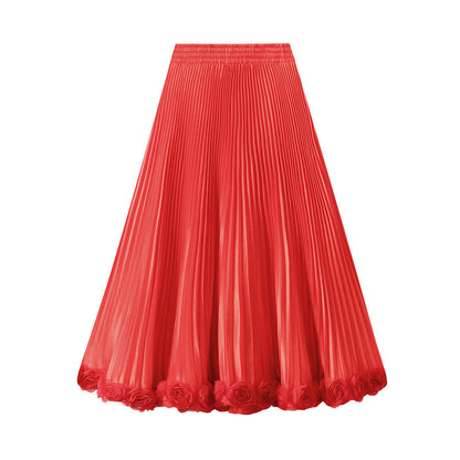 White Skirt Pleated Skirt Women Summer Elegant Draping Petal Dress Loose Cover Cross Large Skirt