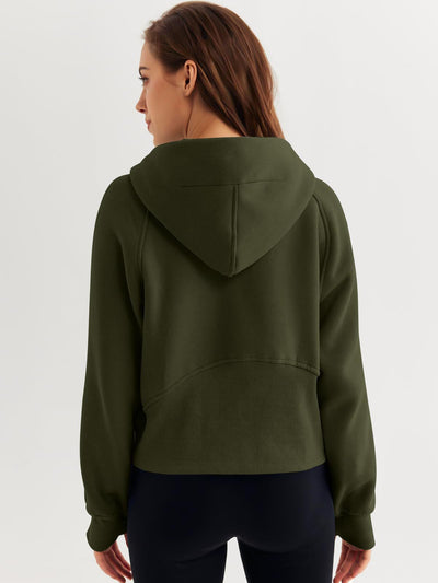 Half Zipper Pullover Hooded Sweatshirt Fleece Short Chic Scuba Sweater for Women