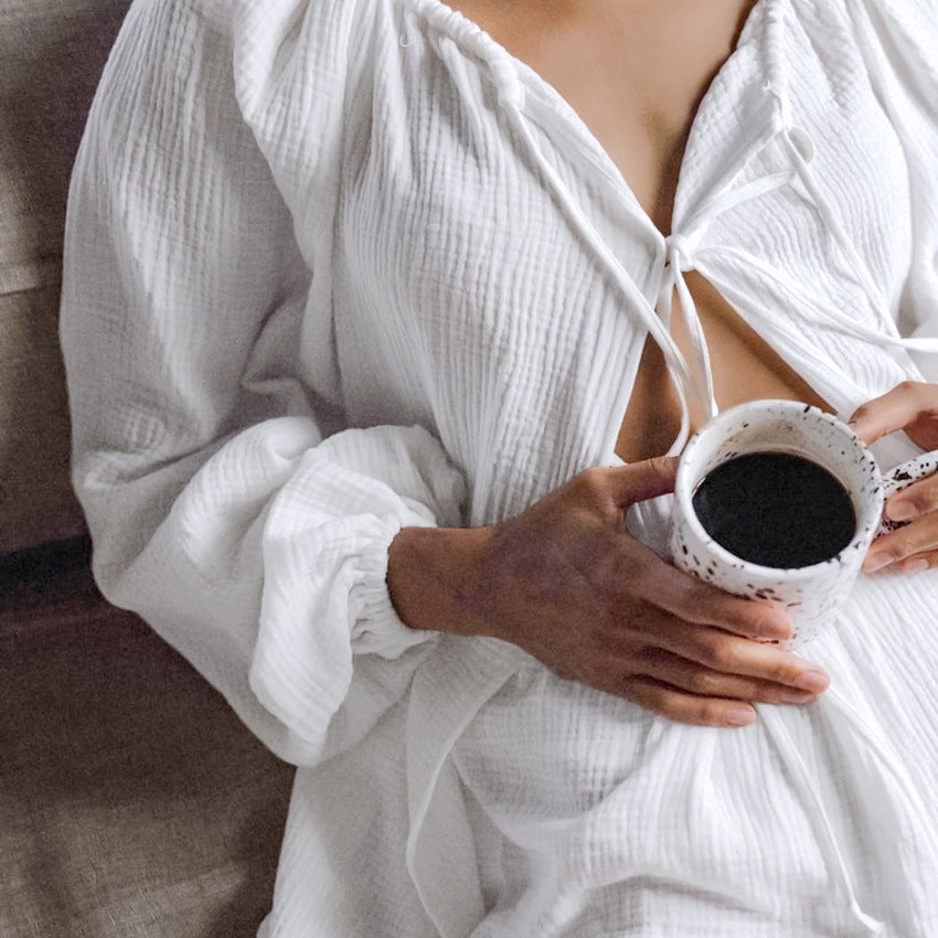 Autumn Loose Casual Cotton Pajamas Women Cardigan Long Sleeve Shorts Comfortable Homewear Can Be Worn outside