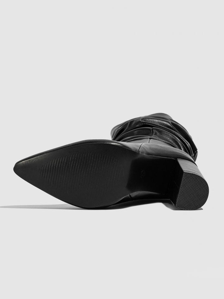 Boots Simple Shallow Mouth Pointed Mid Calf Chunky Heel Boots Slip on Comfortable Outdoor All Matching - GLAMWEARS