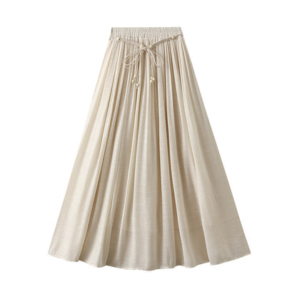 Cotton Linen Skirt Summer Zen Swing Slimming High Waist A line Dress Solid Color A line Skirt Ankle Floor Length Dress
