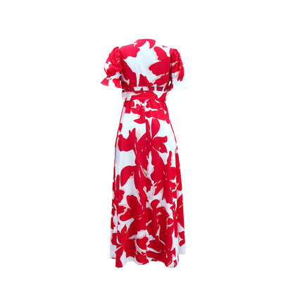 Ladies Casual Printed V neck Dress