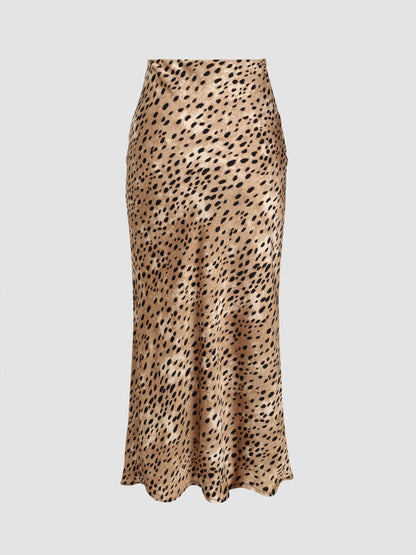 LEOPARD PRINT DRAWSTRING SPLIT MAXI SKIRT