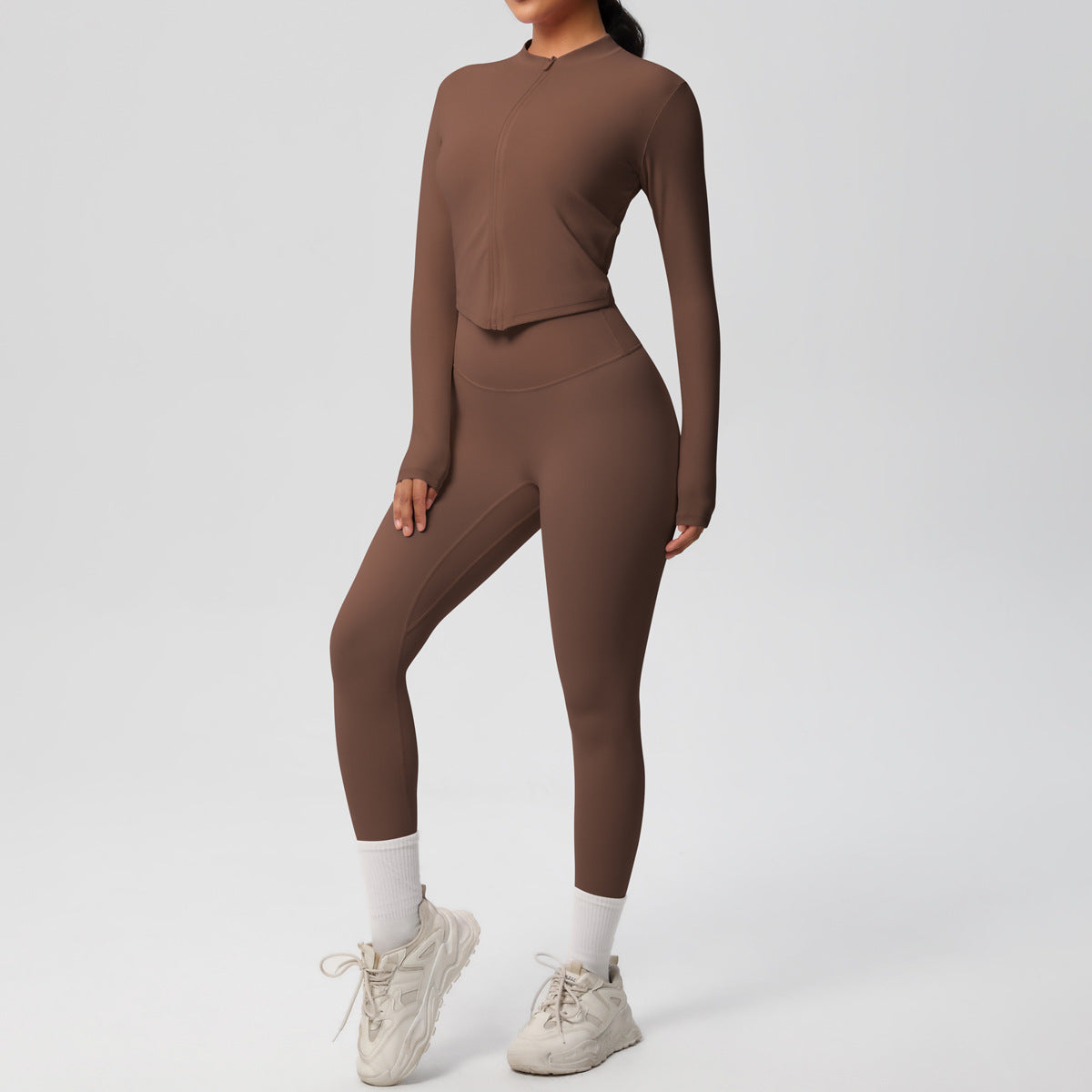 Skinny Yoga Pants High Waist Nude Feel Sports Zip Long Sleeve Coat Workout Clothes Hip Lifting Yoga Set