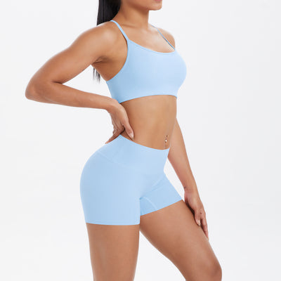 Yoga Wear Sexy Skin Friendly Beauty Back Sling Sports Bra High Waist Breathable Shorts Tights Fitness Set
