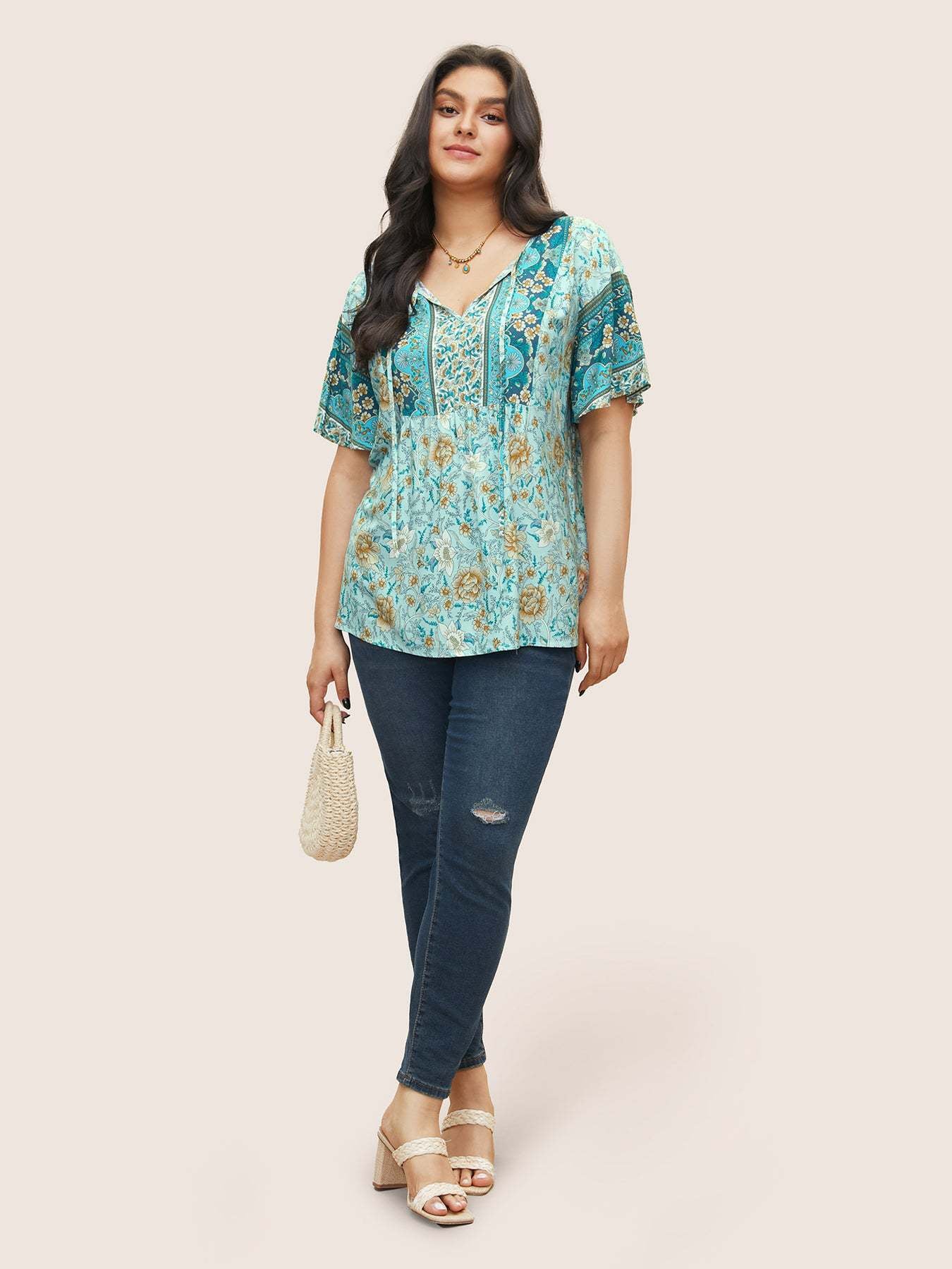 Plus Size Women Floral T shirt Niche Short Sleeve Top