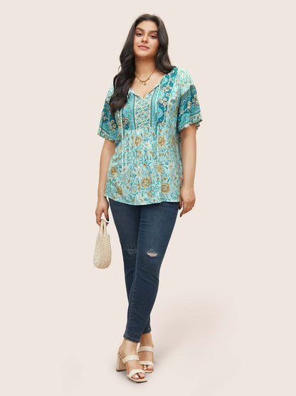 Plus Size Women Floral T shirt Niche Short Sleeve Top