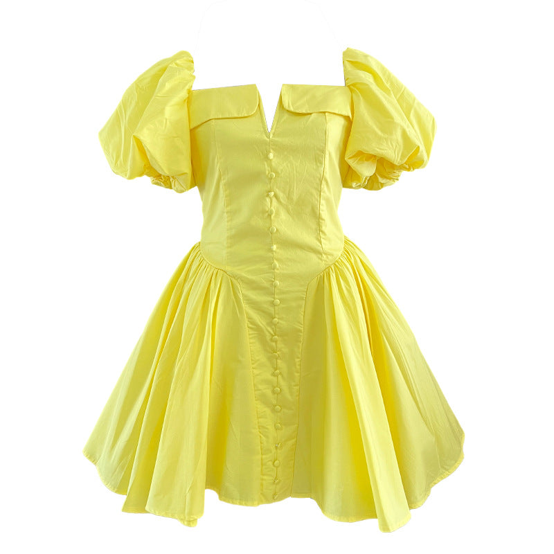 French Elegant Short Collarless Sleeve Waist Slimming Design High Waist Dress Women