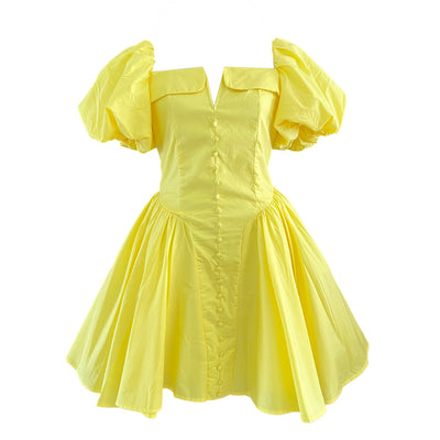 French Elegant Short Collarless Sleeve Waist Slimming Design High Waist Dress Women