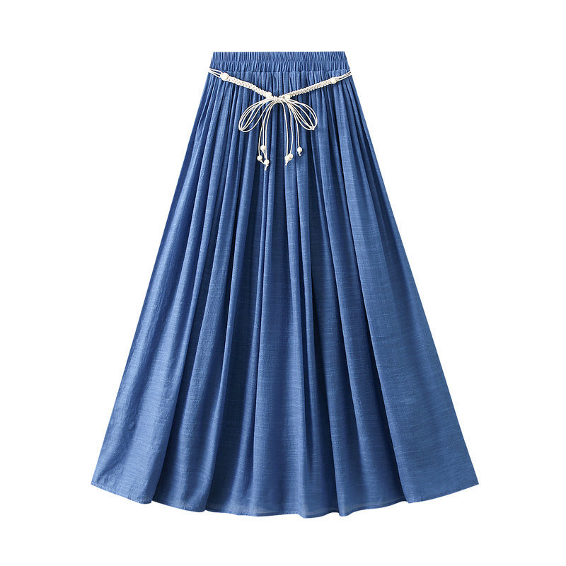 Cotton Linen Skirt Summer Zen Swing Slimming High Waist A line Dress Solid Color A line Skirt Ankle Floor Length Dress