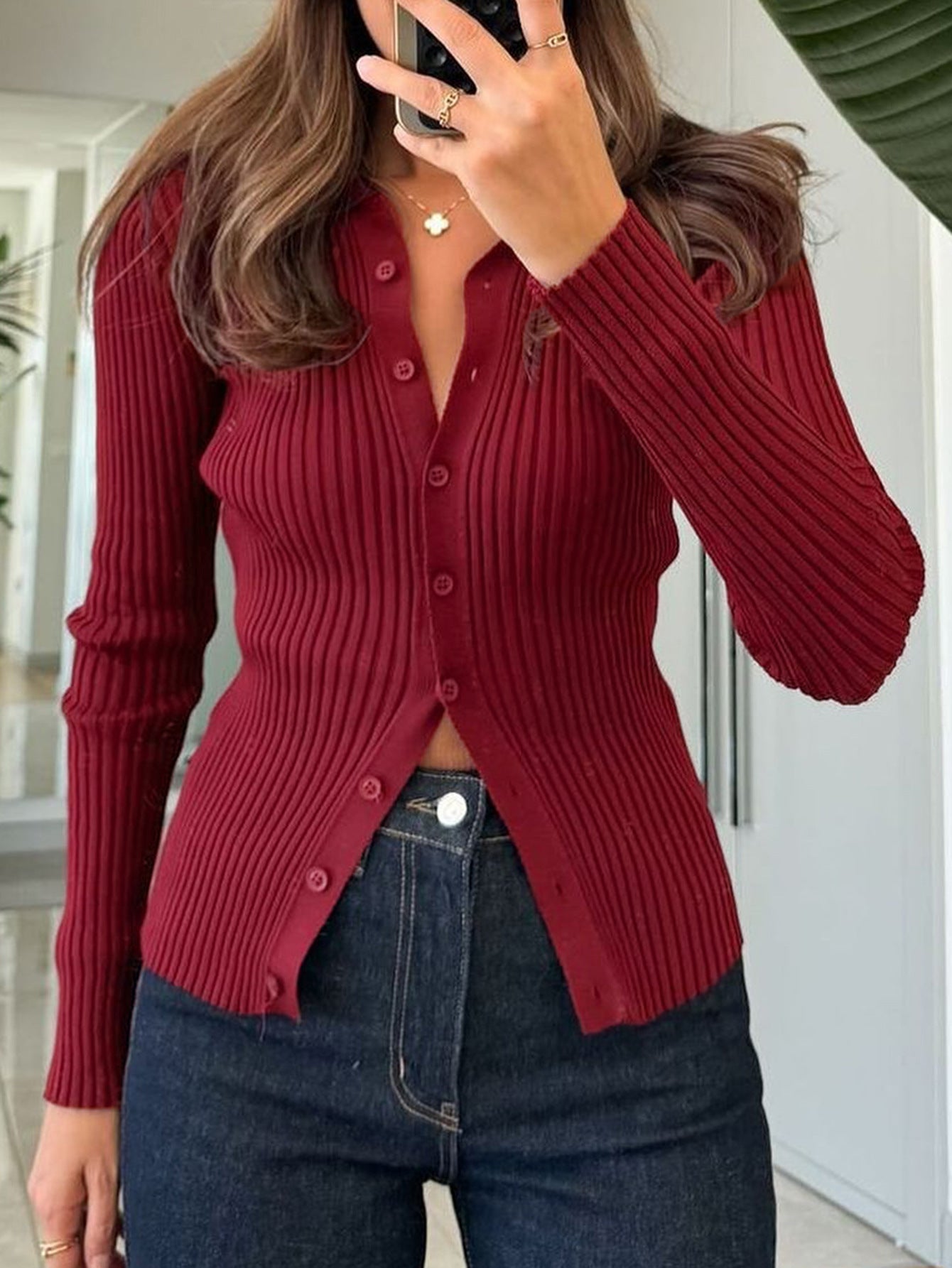 Casual Simple Solid Color Long Sleeved Shirt Woolen Women Clothing Autumn Winter