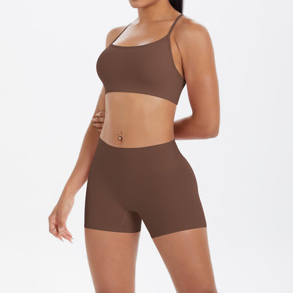 Yoga Wear Sexy Skin Friendly Beauty Back Sling Sports Bra High Waist Breathable Shorts Tights Fitness Set