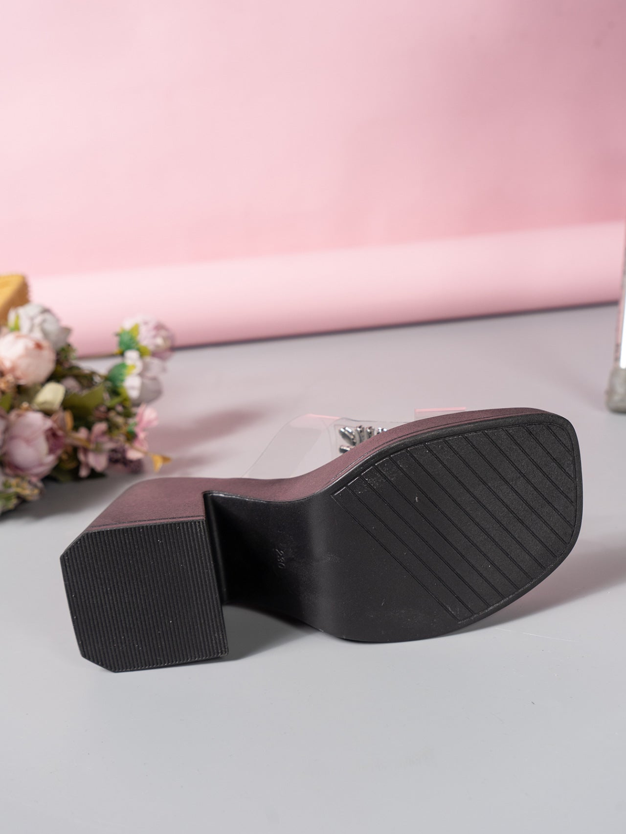 High Heel Square Toe Rhinestone Slippers Women Outer Wear Waterproof Platform Thick Bottom Slippers