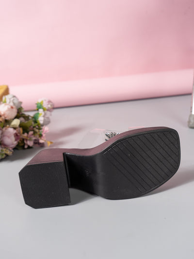 High Heel Square Toe Rhinestone Slippers Women Outer Wear Waterproof Platform Thick Bottom Slippers