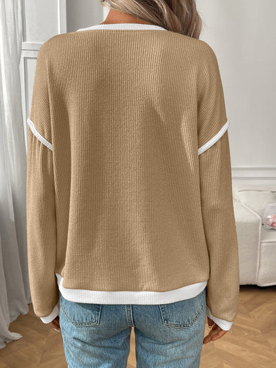 Autumn Winter Women Clothing round Neck Imitation Sweater Long Sleeve Loose Multicolor Top