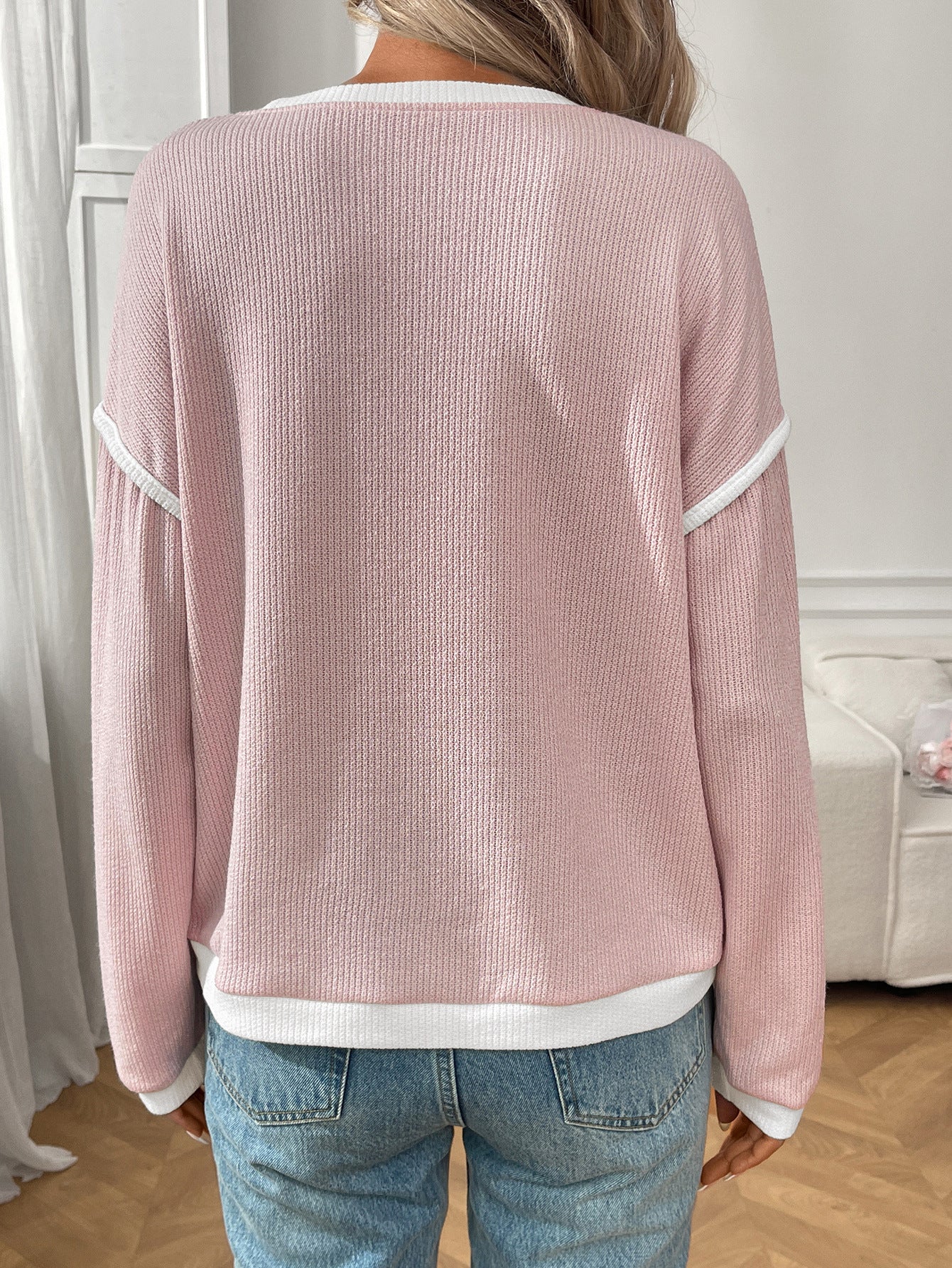 Autumn Winter Women Clothing round Neck Imitation Sweater Long Sleeve Loose Multicolor Top