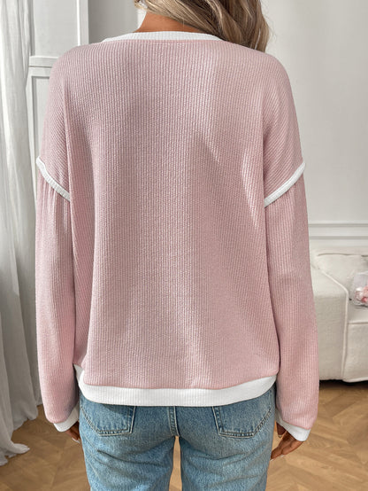 Autumn Winter Women Clothing round Neck Imitation Sweater Long Sleeve Loose Multicolor Top