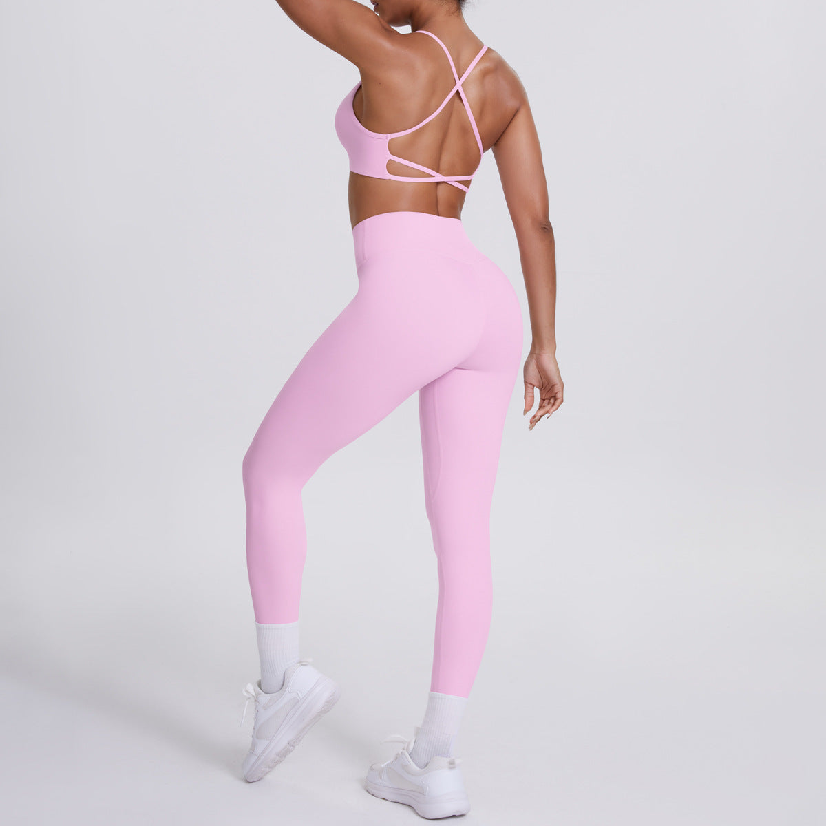 Nude Feel No Embarrassment Line Sports Trousers Sexy Shoulder Strap Beauty Back Running Fitness Pants Yoga Clothes Set