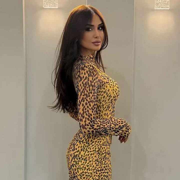 Women Clothing Spring Summer Slim Fit Slimming Leopard Print Trendy Dress Women