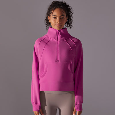 Trendy High Collar Warm Brushed Lining Zipped Sports Coat Loose Yoga Casual All Matching Sweater