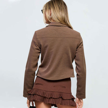 Women Clothing Dark Brown Casual Street Fall/Winter Slim All Match Y2g Cargo Jacket Coat