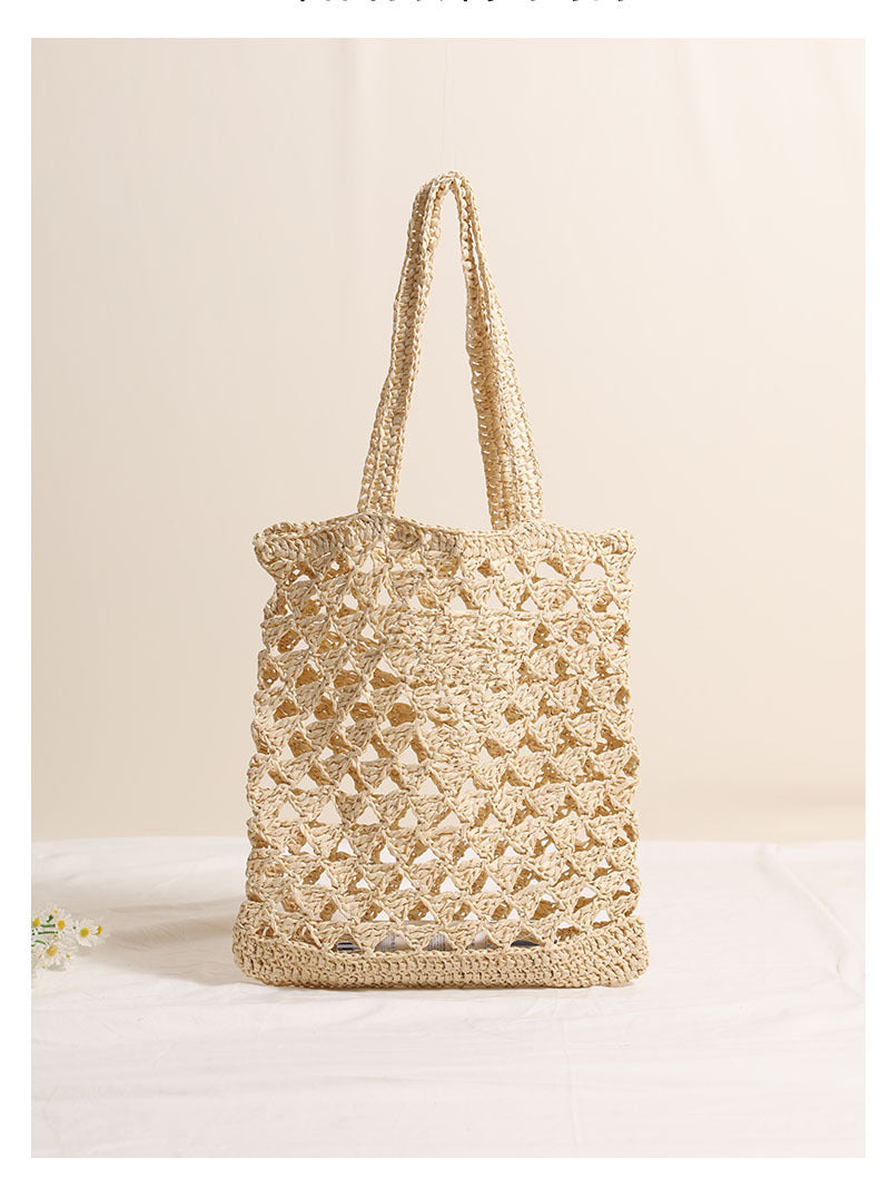 One Shoulder Straw Bag Casual Hollow Out Cutout out Woven Bag Vacation Beach Bag Women Bag - GLAMWEARS