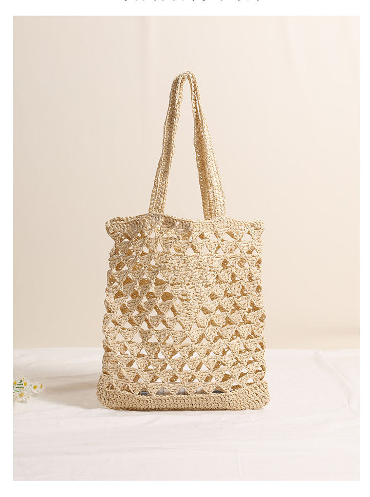 One Shoulder Straw Bag Casual Hollow Out Cutout out Woven Bag Vacation Beach Bag Women Bag - GLAMWEARS