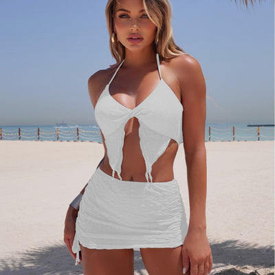Solid Color Split Swimsuit Women ikini Three Piece Set Bikini Swimsuit Outfit