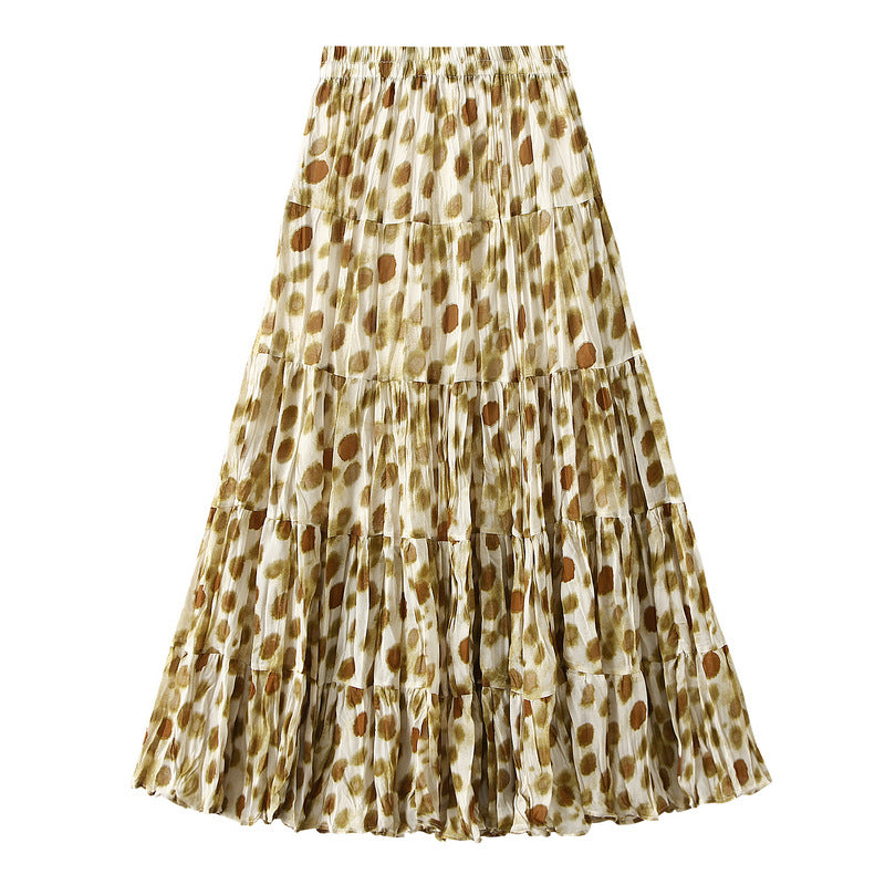 Elegant Elegant Pocket Oil Painting Colorful Dot High Waist A line Slimming Multi Layer Pleated Skirt