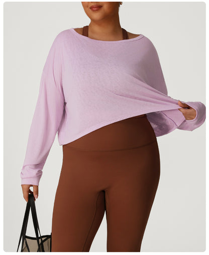 Plus Size Women Loose Sun Protection Long Sleeved Sports Blouse Women Backless Quick Drying Breathable Jacquard Yoga Workout Clothes Top