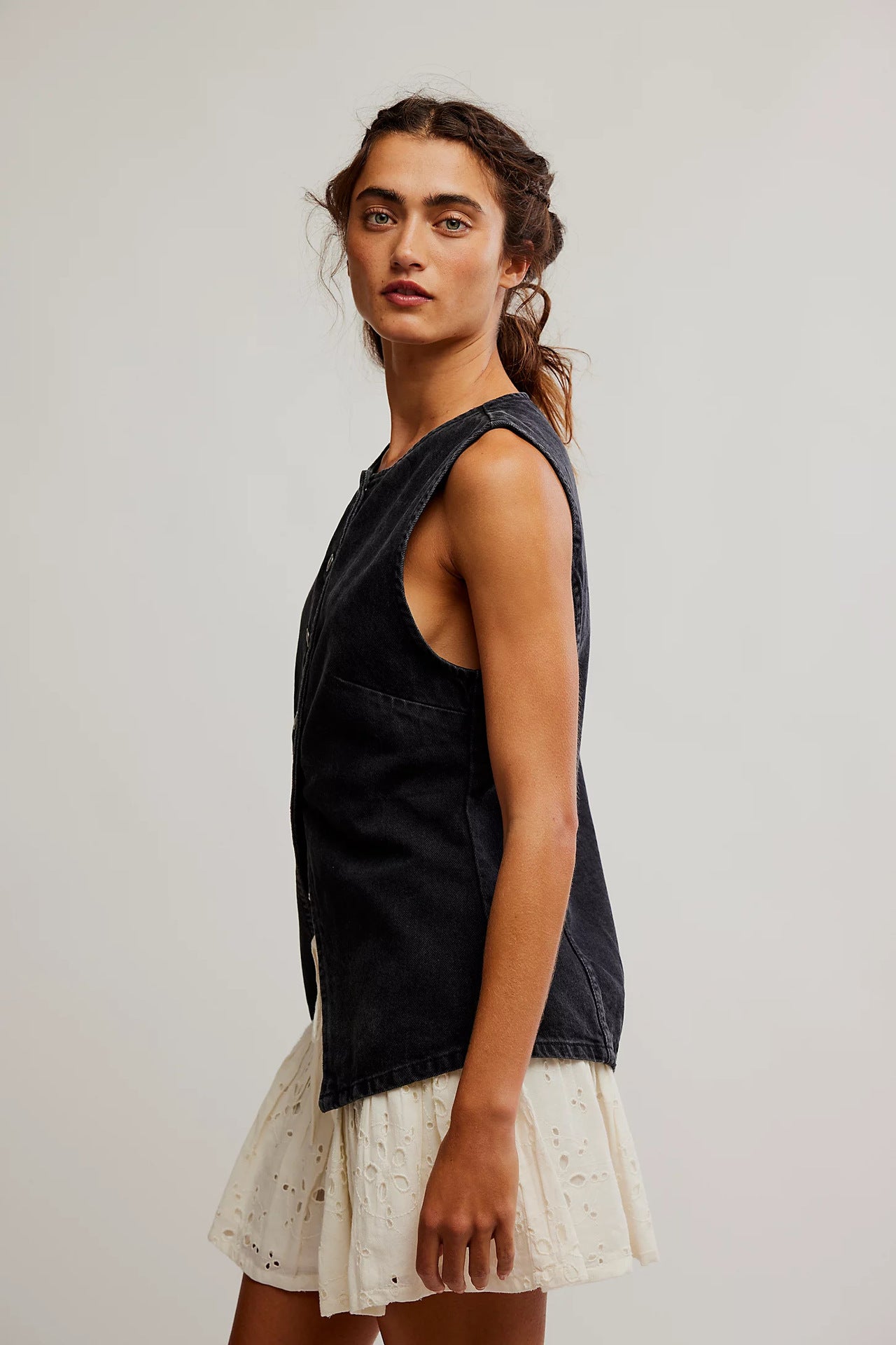 Casual Slim Fit Buttoned Women Clothing Denim Sleeveless Vest