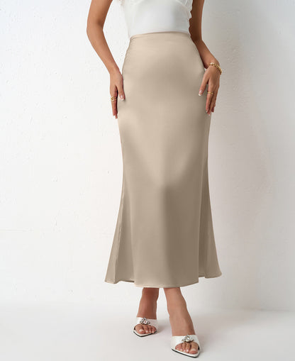 Women Clothing Spring Summer Slim Satin Skirt Satin Mid Length Sheath Fishtail Skirt