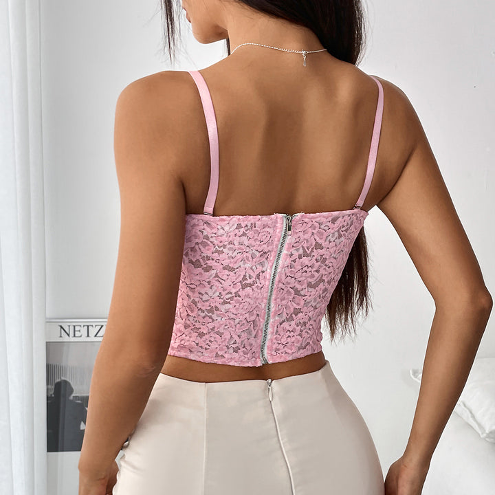 Spring Summer Travel Double Layer Floral Lace Fresh Boning Corset Detachable Shoulder Strap Tube Top Vest
