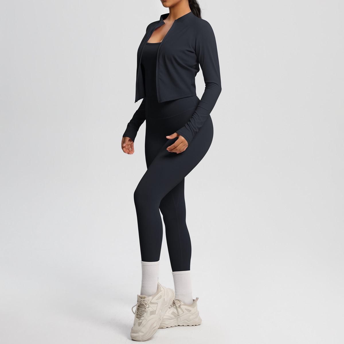 Skinny Yoga Pants High Waist Nude Feel Camisole Sports Zip Long Sleeve Coat Workout Clothes Three Piece Set