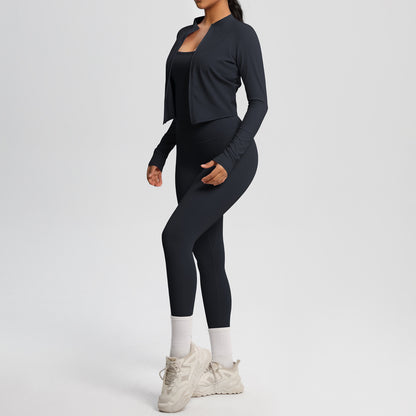 Skinny Yoga Pants High Waist Nude Feel Camisole Sports Zip Long Sleeve Coat Workout Clothes Three Piece Set
