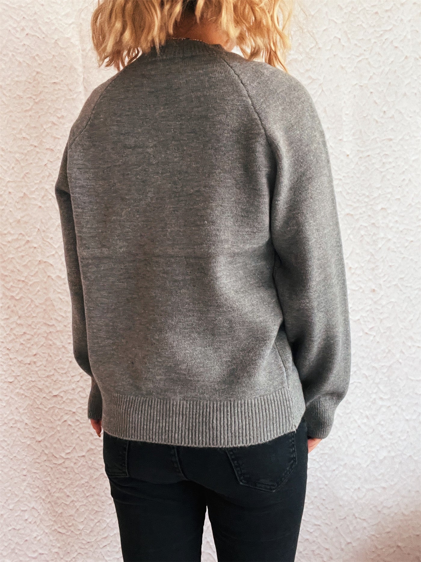 Solid Color Buttons Casual Retro Knitted Top round Neck Long Sleeve Warm Sweater