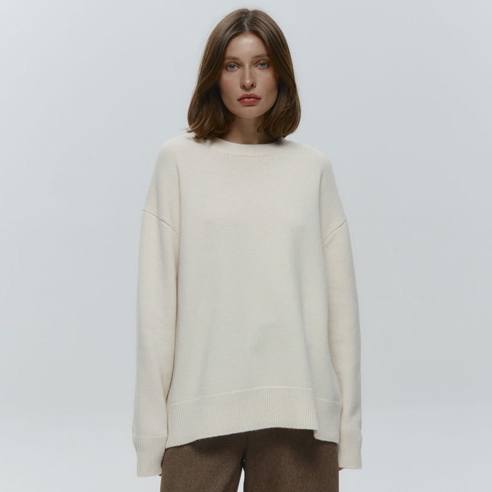 Round Neck Sweater Women Autumn Winter Loose Pullover Sweater Simple Solid Color Sweater