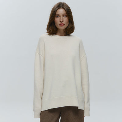 Round Neck Sweater Women Autumn Winter Loose Pullover Sweater Simple Solid Color Sweater