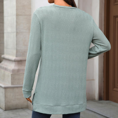 Autumn Winter round Neck Geometric Abstract Jacquard Loose Fitting Long Sleeved T shirt Top Women
