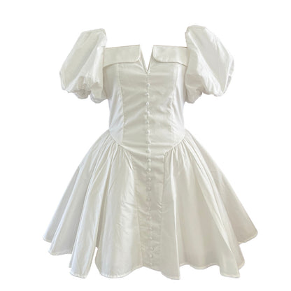 French Elegant Short Collarless Sleeve Waist Slimming Design High Waist Dress Women