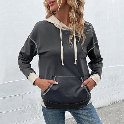 Women Clothing Long Sleeve Color Matching Autumn Sweatshirt Women