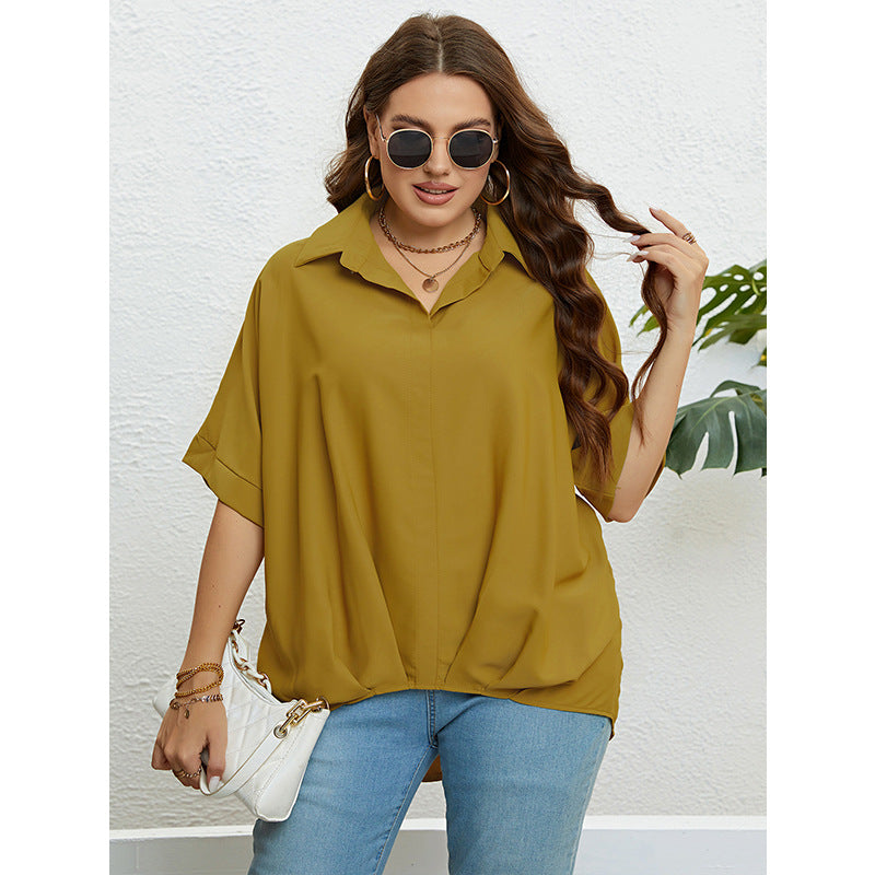 Summer V neck Slimming Five Quarter Sleeve Plus Size Top Women