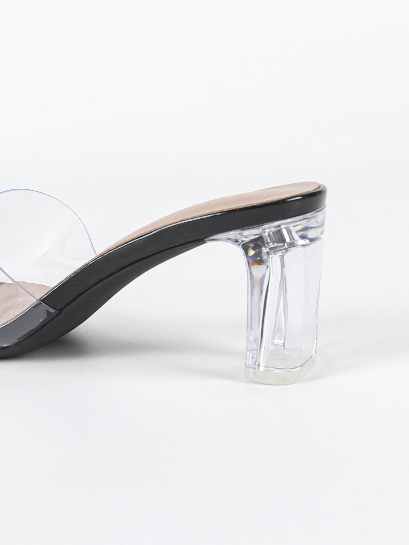 Summer Ladies' Sandals Outer Wear High Heel Chunky Heel Transparent Vamp Women Shoes Square Toe Open Toe Clear Heel