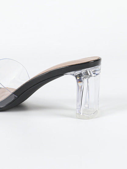 Summer Ladies' Sandals Outer Wear High Heel Chunky Heel Transparent Vamp Women Shoes Square Toe Open Toe Clear Heel