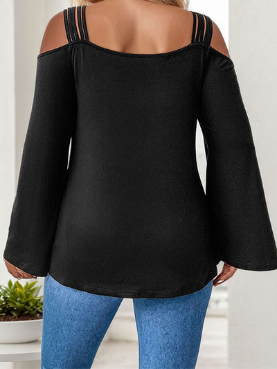 Plus Size Women Simple Elegant T shirt Autumn Winter off the Shoulder Elegant Long Sleeve Top