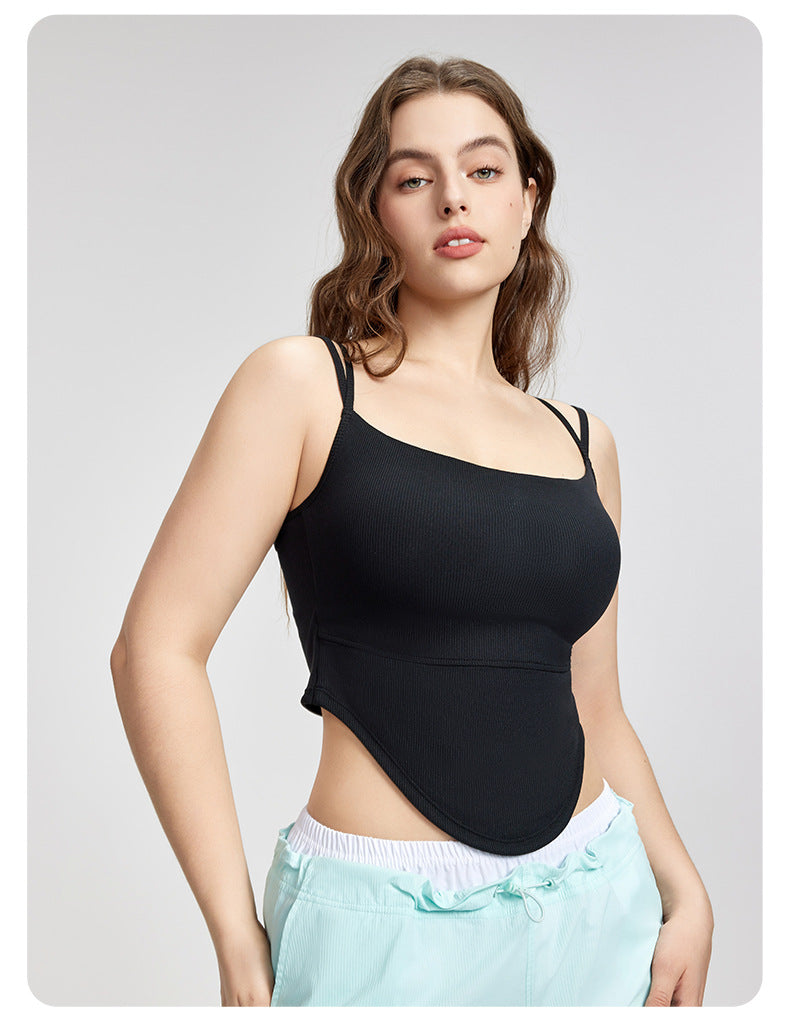 Square Collar plus Size Slip Top Adjustable Sleeveless Workout Top Fixed Cup Yoga Clothes Vest Outer Wear