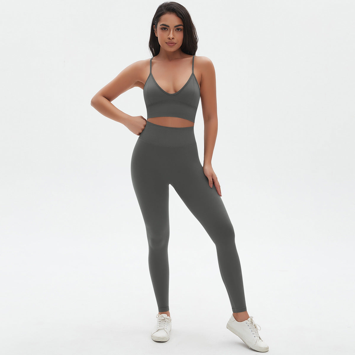 Spaghetti Strap Bra Trousers Suit-Dark Gray