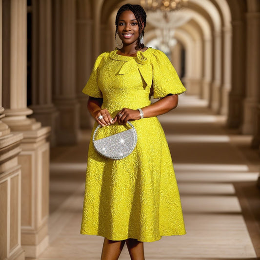 Jacquard Fabric Floral Dress African plus Size A line Dress