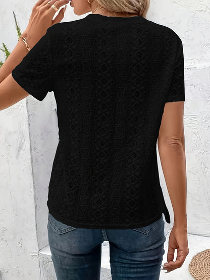 Hollow Out Cutout out V neck Short Sleeve Batwing Sleeve Slimming T shirt Top